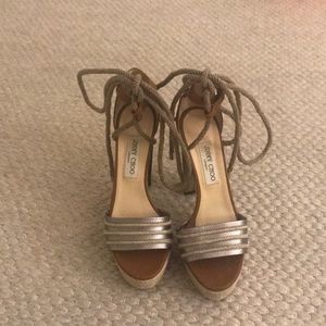Jimmy Choo Silver and tan platform sandals